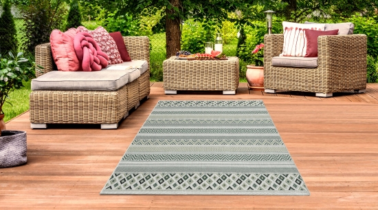 In- & Outdoor Teppich Sisal Optik Rauten Diamantenmuster grün sand