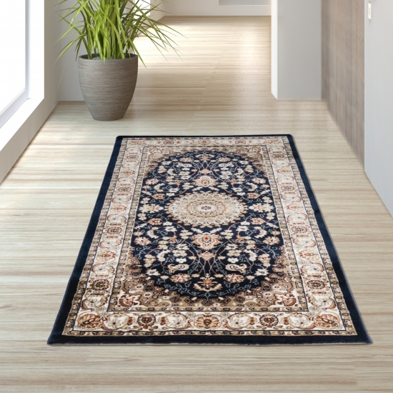 Preview: Teppich mit Ornamente in Creme Blau