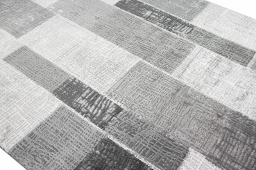 Preview: Designer Teppich Wolle in Grau Creme