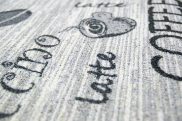 Preview: Teppich Küche mit Schriftzug Coffee in Sisal Optik in grau