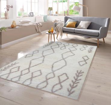 Shaggy Teppich Marokkanisches Muster in Creme