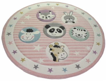 Preview: Kinderteppich Zoo Tiere in rosa creme