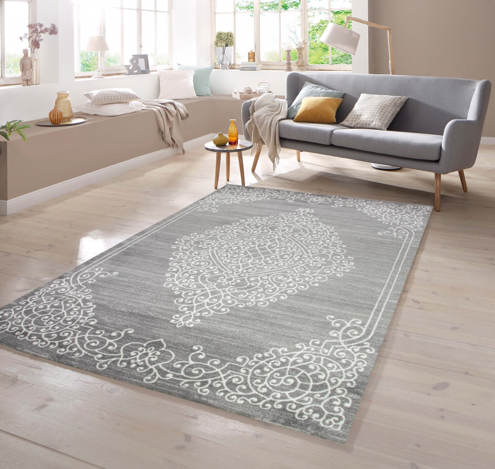 Moderner Teppich mit Glitzergarn in Grau Creme