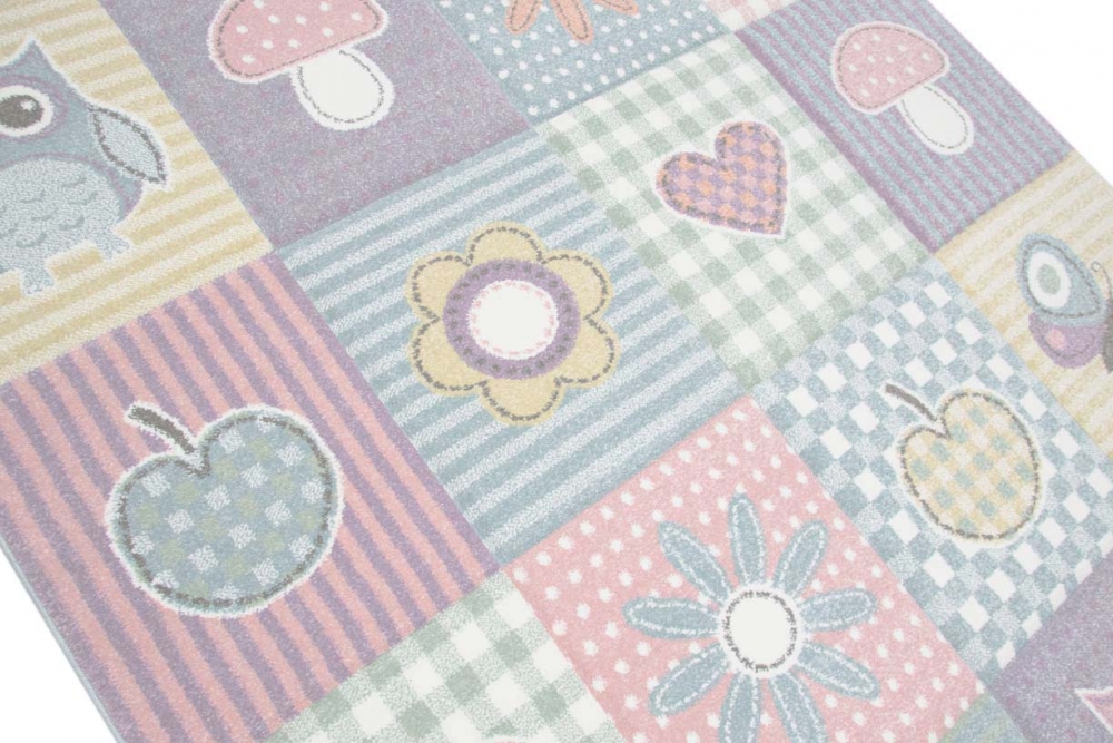 Kinderteppich Karo Design Pastell Bunt