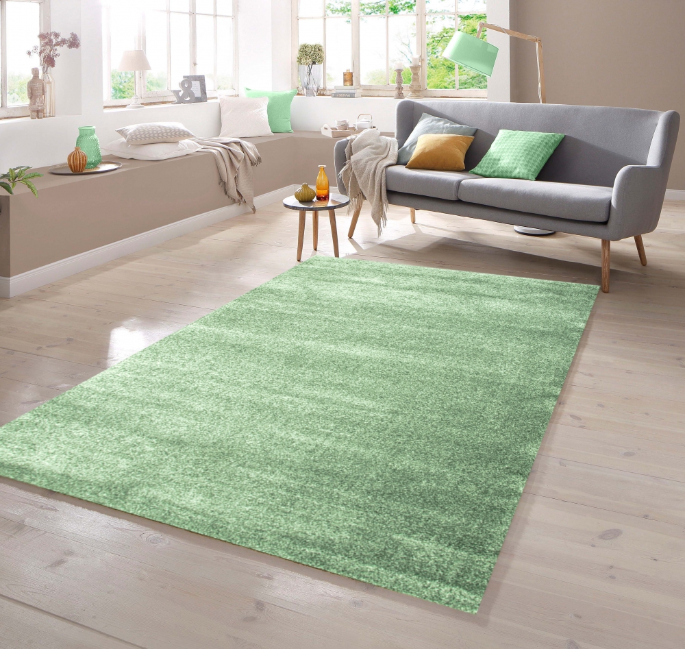 Designer Teppich Kurzflor mit Uni Design Mint