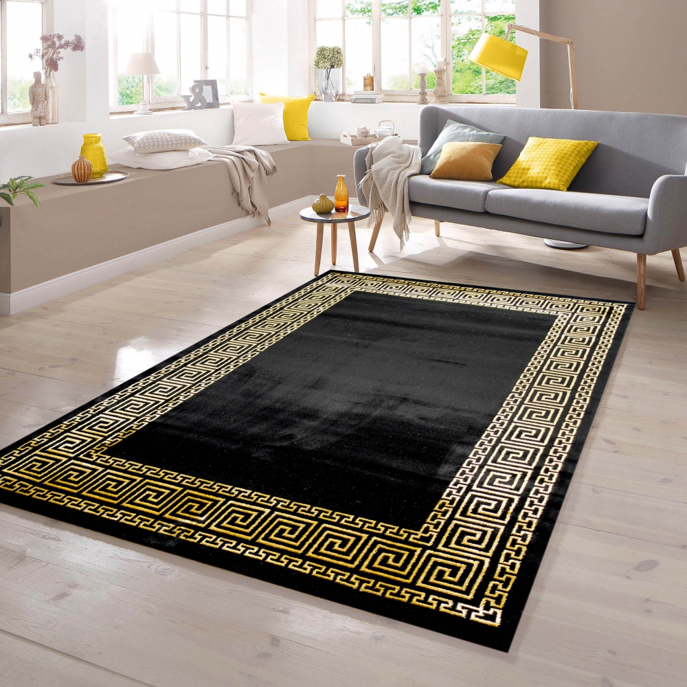 Teppich mit klassischer Bordüre in schwarz gold