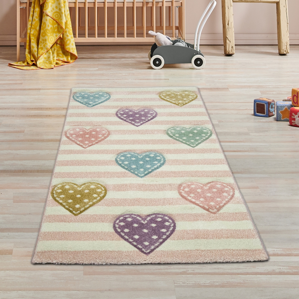 Kinderteppich Sterne Kinderzimmerteppich Mädchen in rosa creme grau