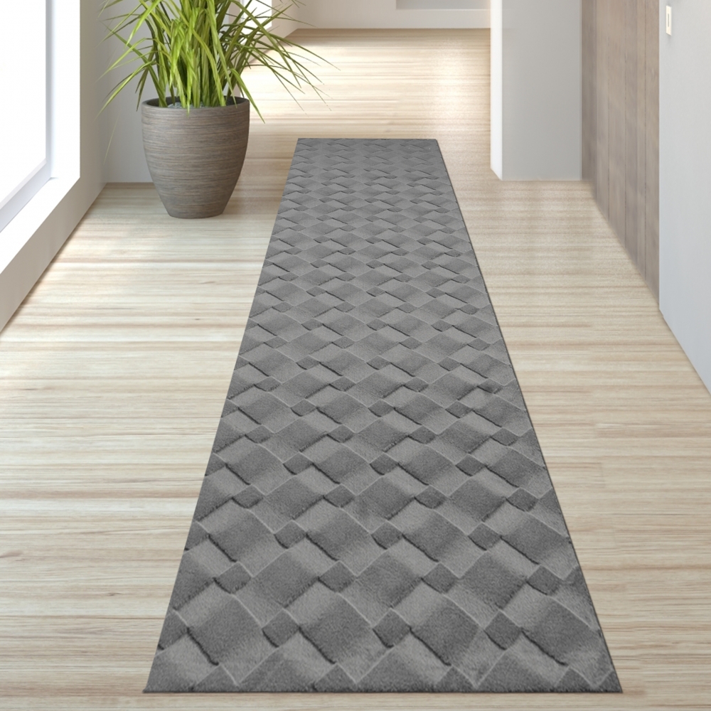 Schöner weicher Teppich mit Rautenmuster in anthrazit