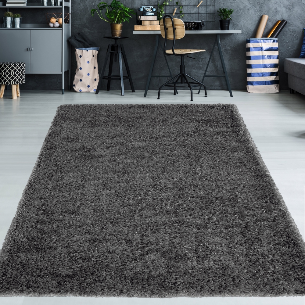 Dunkel-klassischer Teppich Wohnzimmer | flauschig | anthrazit