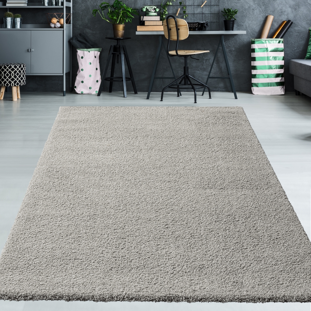 Gemütlicher Designerteppich Gästezimmer einfarbig grau