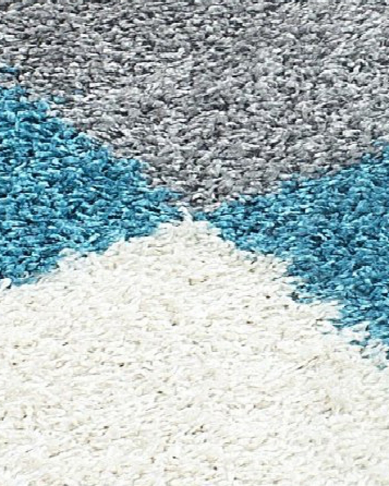 Shaggy Teppich in Karo Design Türkis Grau Cream