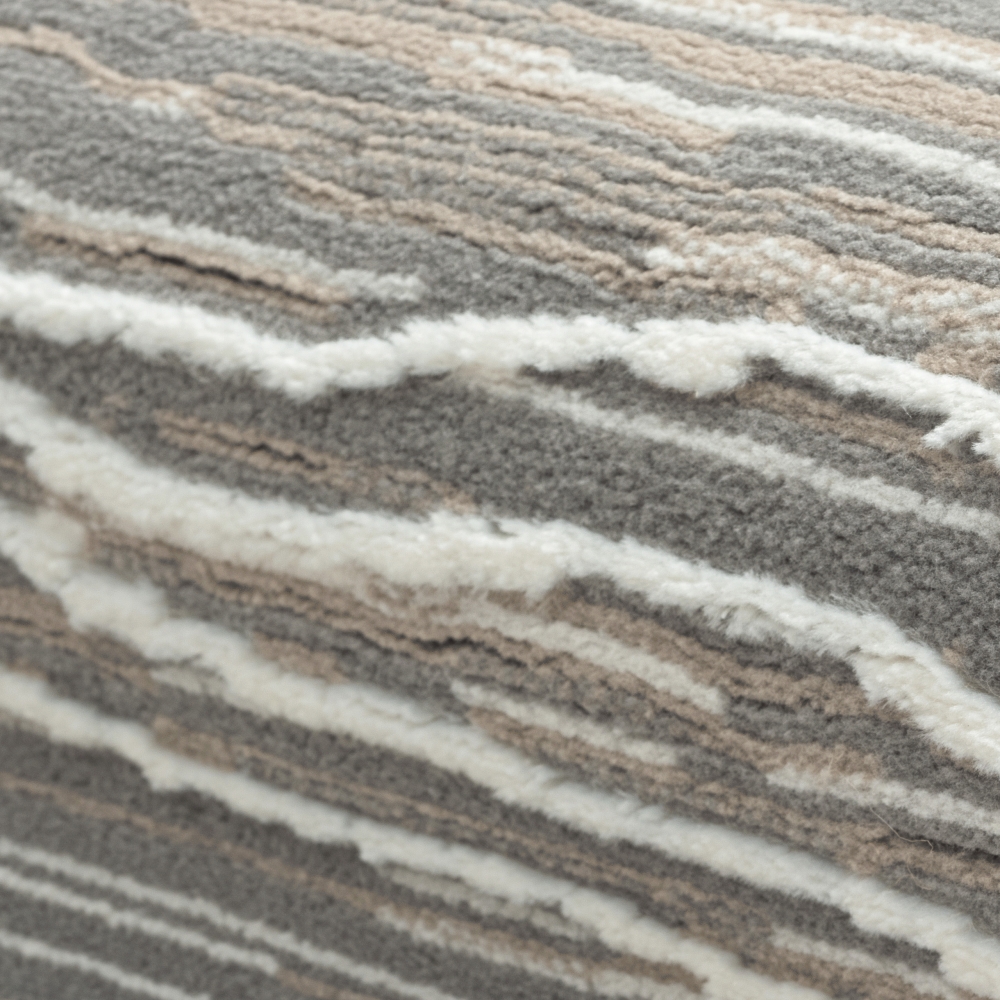 Recycle Teppich angenehm weich Blätterdesign in creme grau