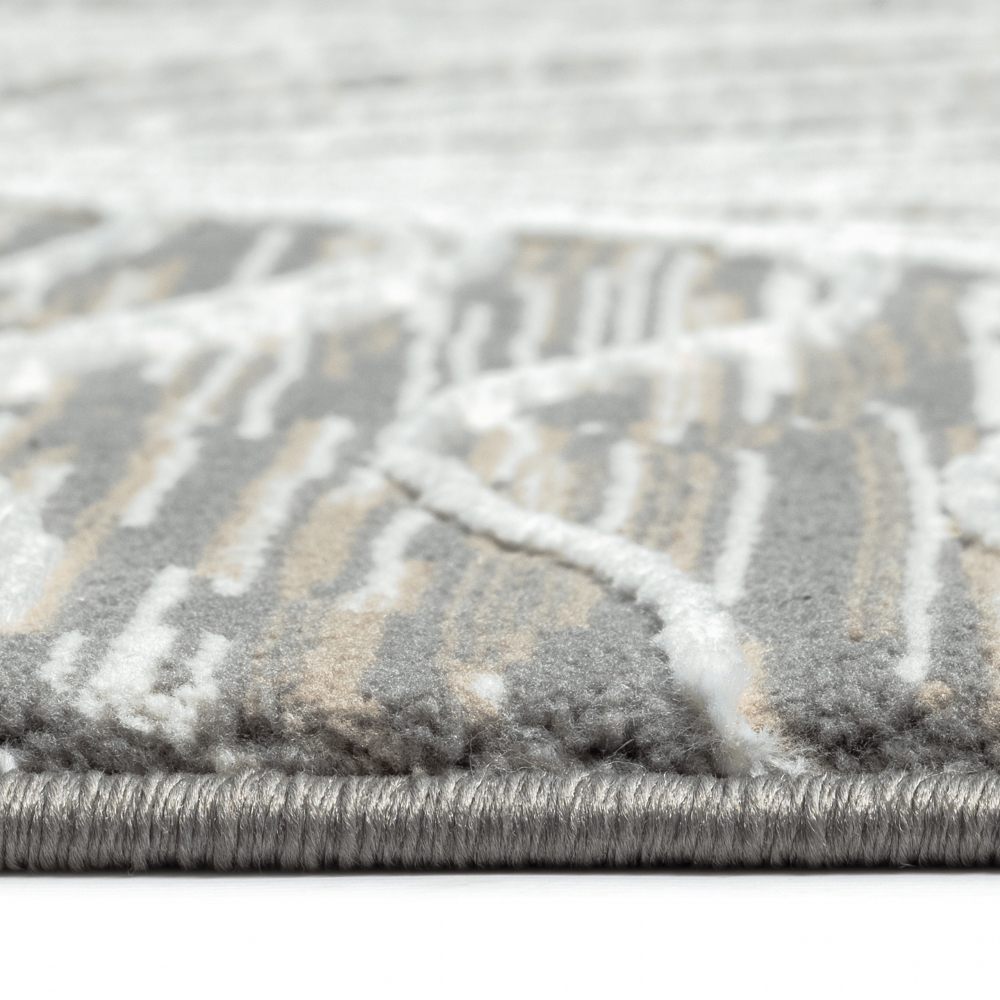 Recycle Teppich angenehm weich Blätterdesign in creme grau