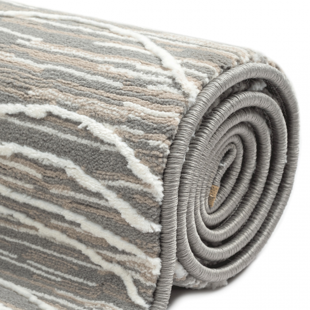 Recycle Teppich angenehm weich Blätterdesign in creme grau