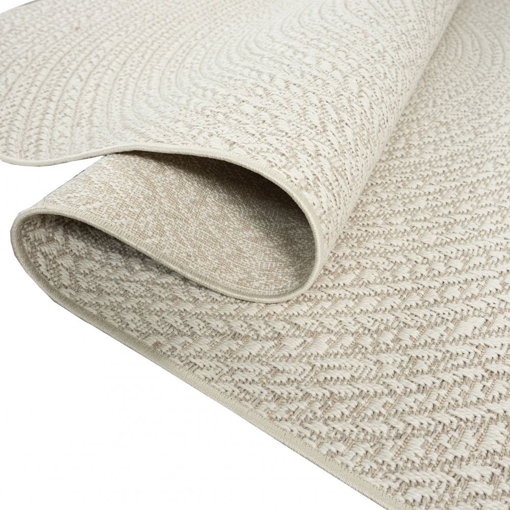 Robuster Outdoor-Teppich mit Rundem Linienmuster in Creme