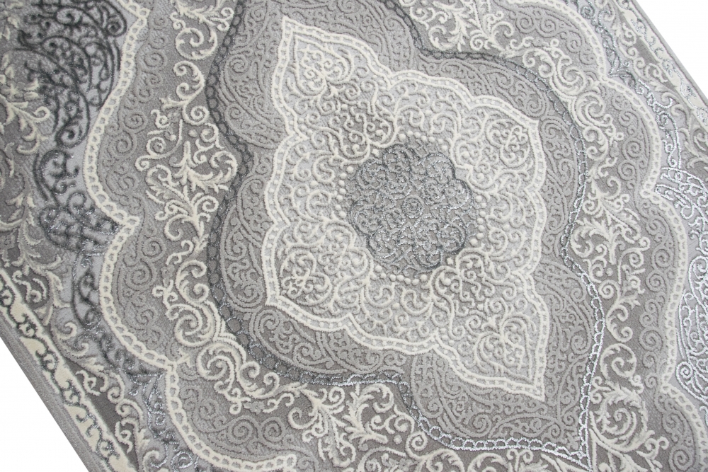Designer Teppich Orient in Grau Silber Beige