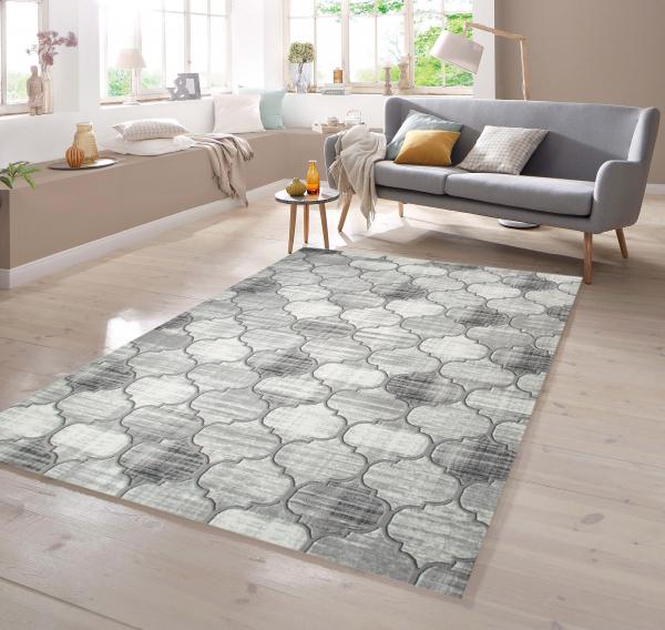 Designer Teppich Marokkanisches Muster in Grau Beige