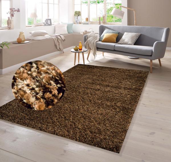 Shaggy Teppich in Uni Design Braun